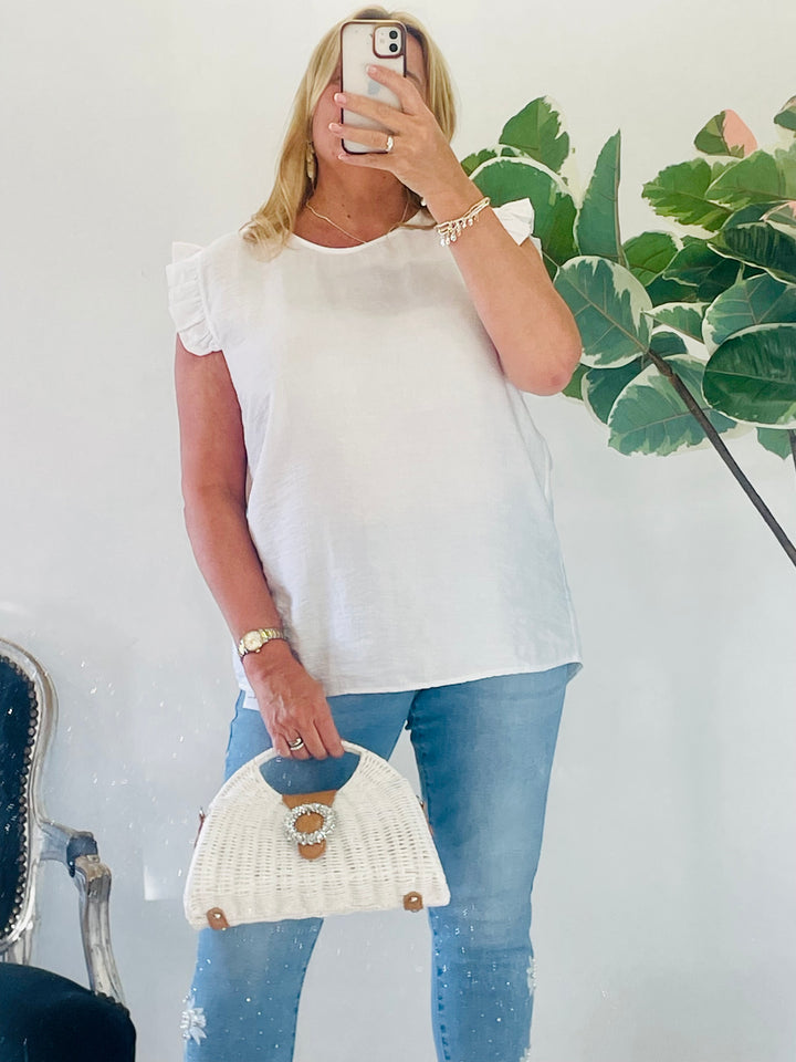 LADIES WOMENS WHITE CASUAL CAP SLEEVE TOP 