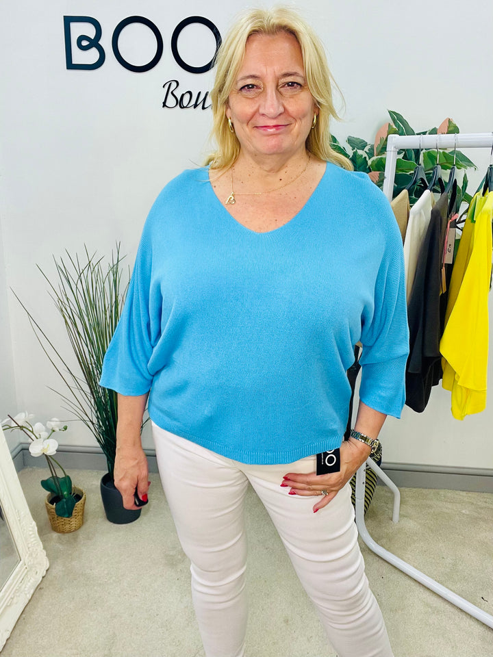 LADIES SOFT FINE KNIT V NECK TOP - YELLOW, WHITE, BROWN, TURQUOISE, CAMEL