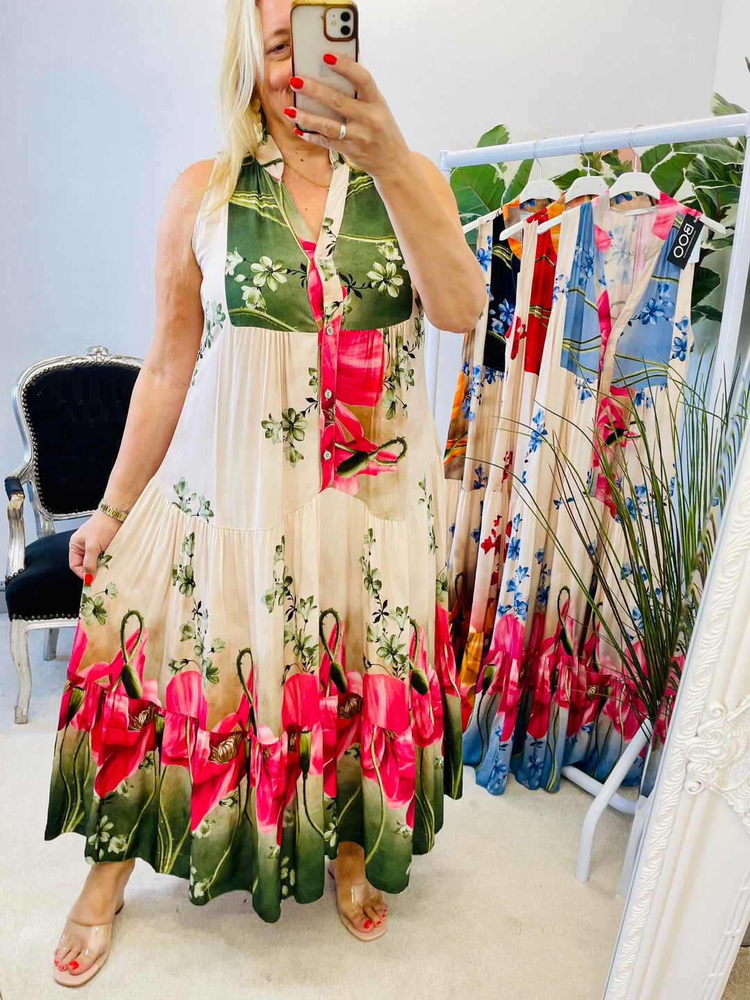 LADIES SUMMER SLEEVELESS HOLIDAY MAXI DRESS - RED, NAVY, KHAKI, PINK