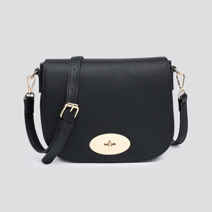 LADIES WOMENS INSPIRED BLACK SADDLE CROSSBODY SHOULDER BAG