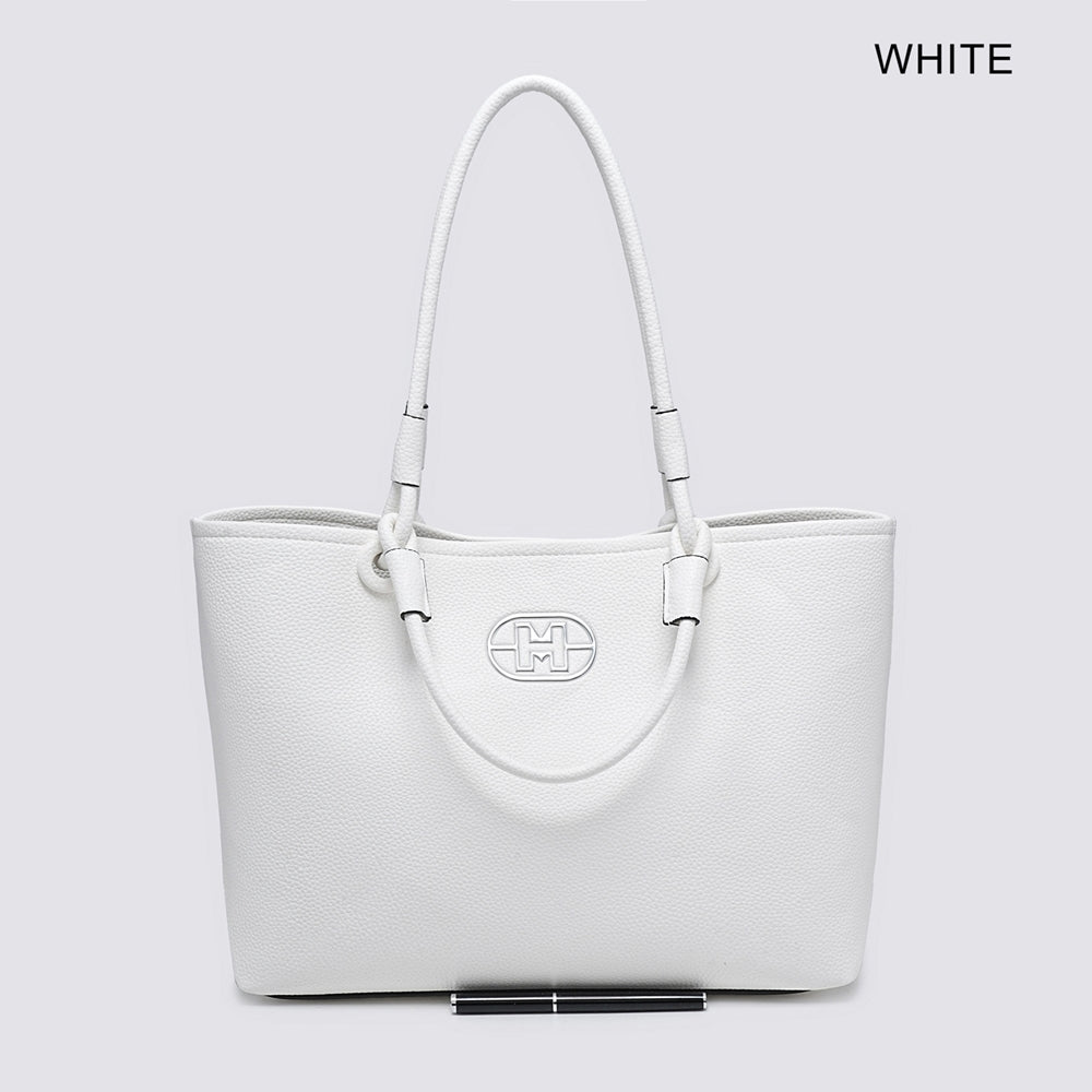 LADIES FASHION TOTE BAG - WHITE, BLACK & SILVER