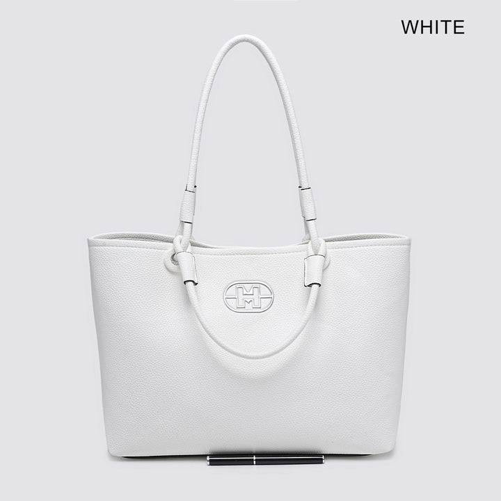 LADIES FASHION TOTE BAG - WHITE, BLACK & SILVER