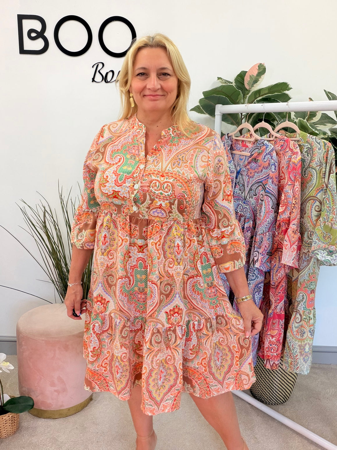 Ladies Paisley Print Smock Summer Dress - green, blue, pink, orange