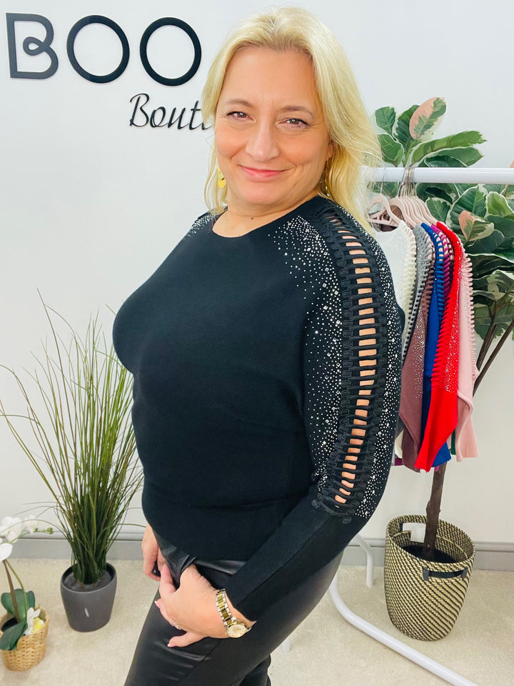 LADIES DIAMANTE BATWING JUMPER BLACK