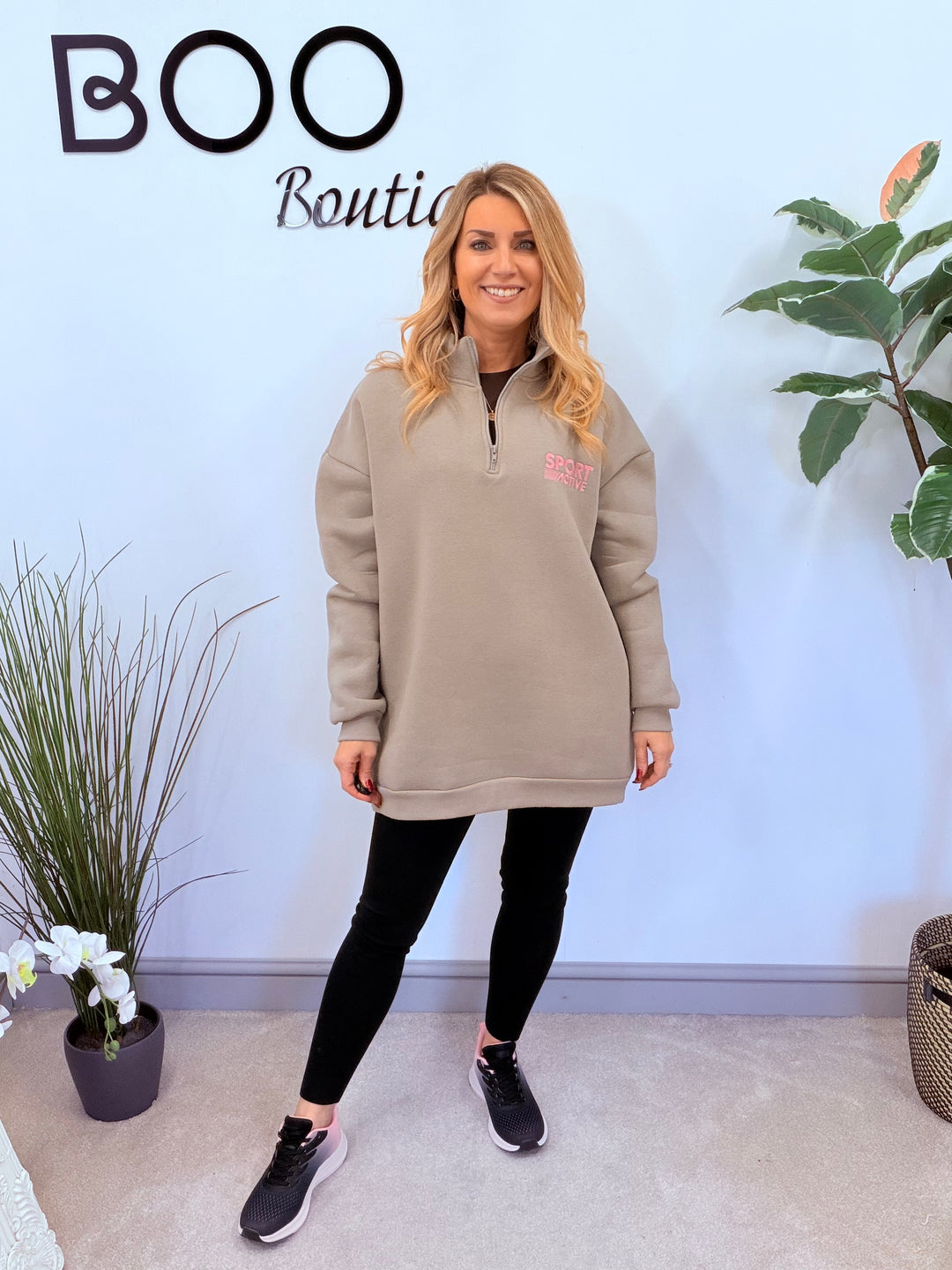 LADIES FLEECE LINED LONG SWEATSHIRT TOP - LEMON, MOCHA & KHAKI
