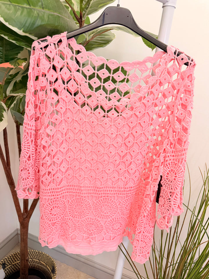 Ladies Crochet Summer Top - Pink, White, Turquoise, Blue, Lemon & Orange