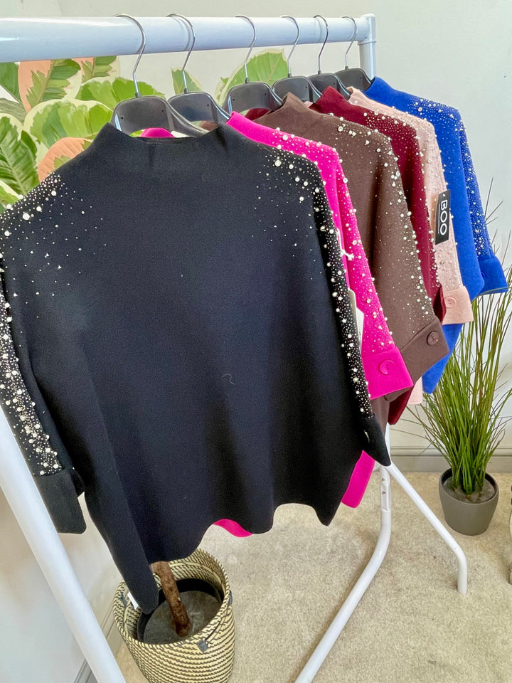 LADIES DIAMANTE SPARKLY JUMPER - FUSCHIA, PINK, BLACK, BERRY, BLUE, BROWN