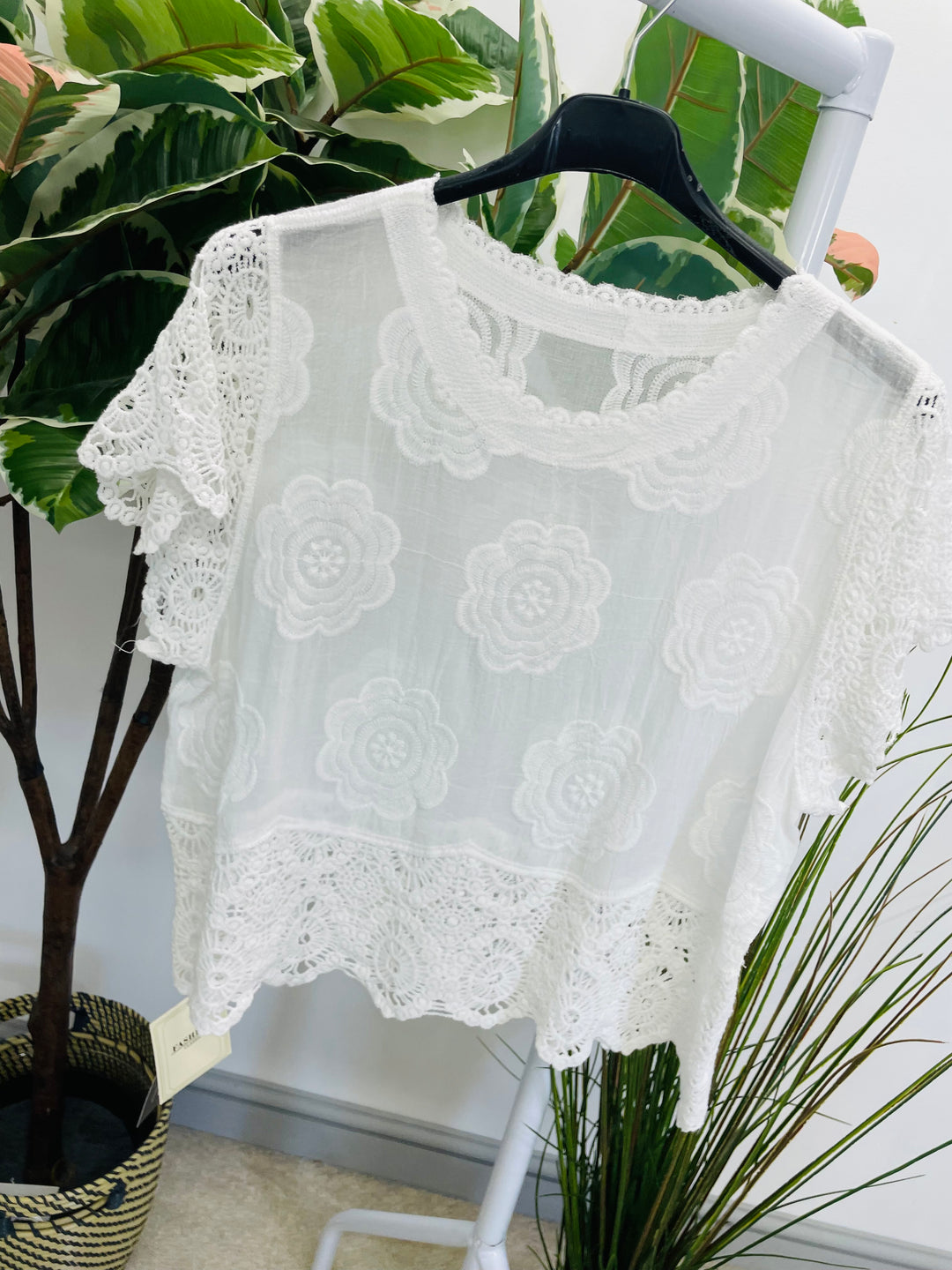 LADIES LACE CROCHET SUMMER TOP - WHITE, TURQUOISE, PINK