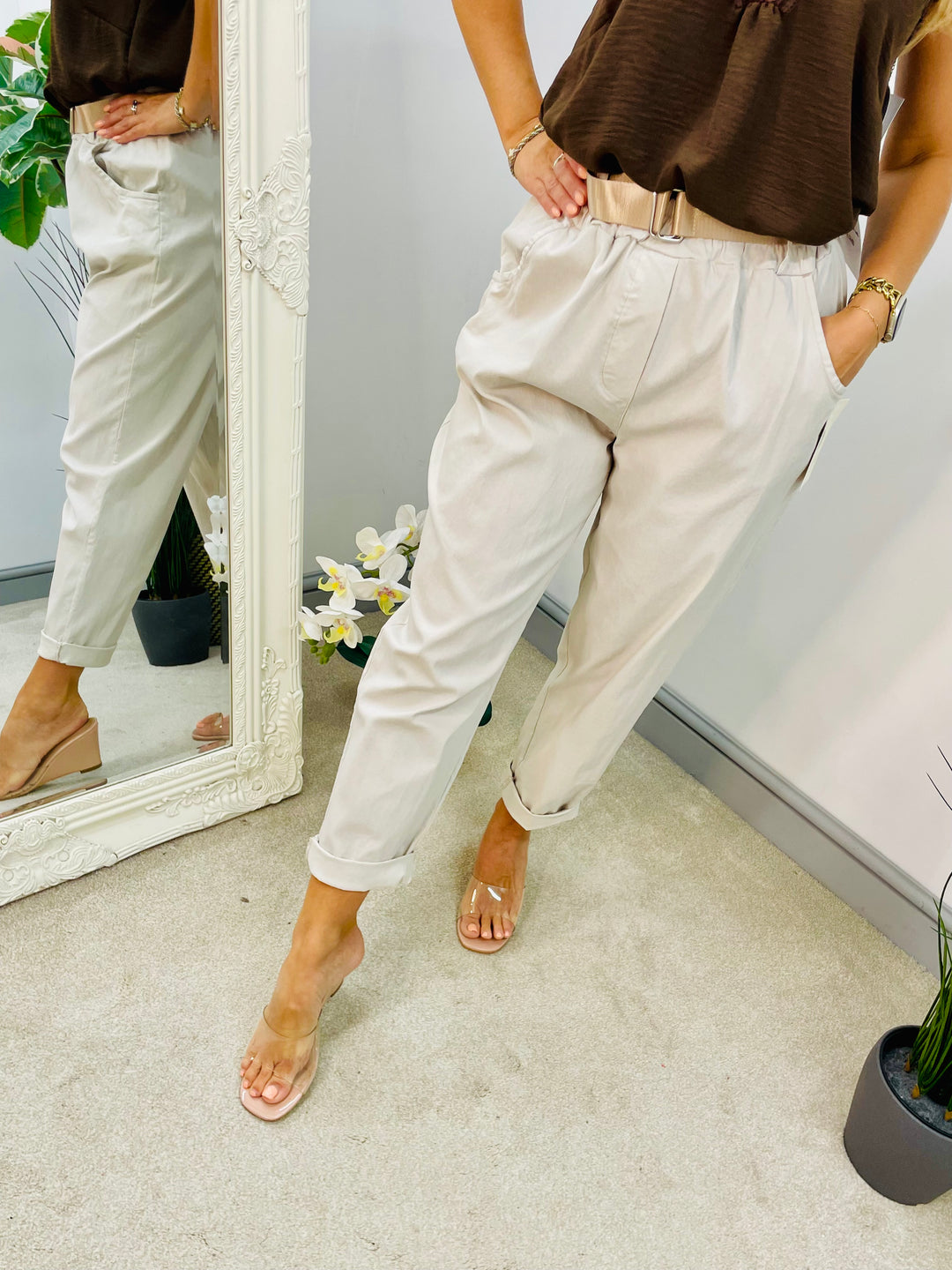 LADIES STRETCH CASUAL MAGIC TROUSERS - BROWN, KHAKI, BEIGE, TAUPE & BLACK