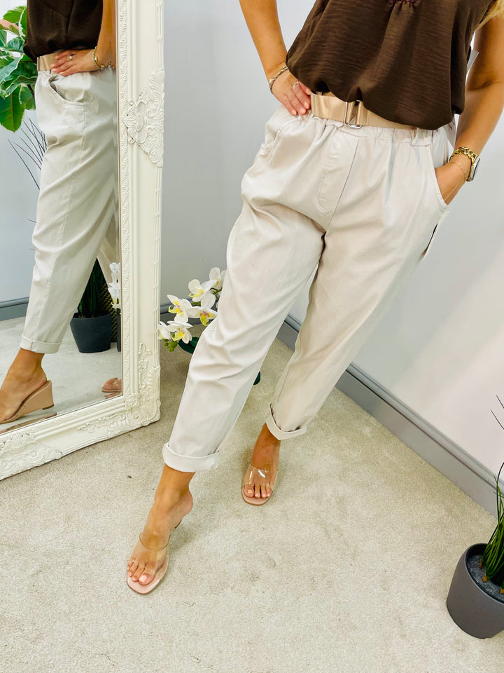 LADIES STRETCH CASUAL MAGIC TROUSERS - BROWN, KHAKI, BEIGE, TAUPE & BLACK