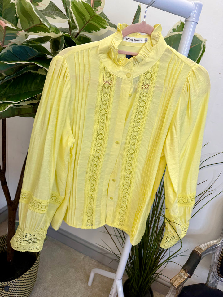 LADIES COTTON LACY BLOUSE SHIRT - WHITE, BLACK, YELLOW  & PINK