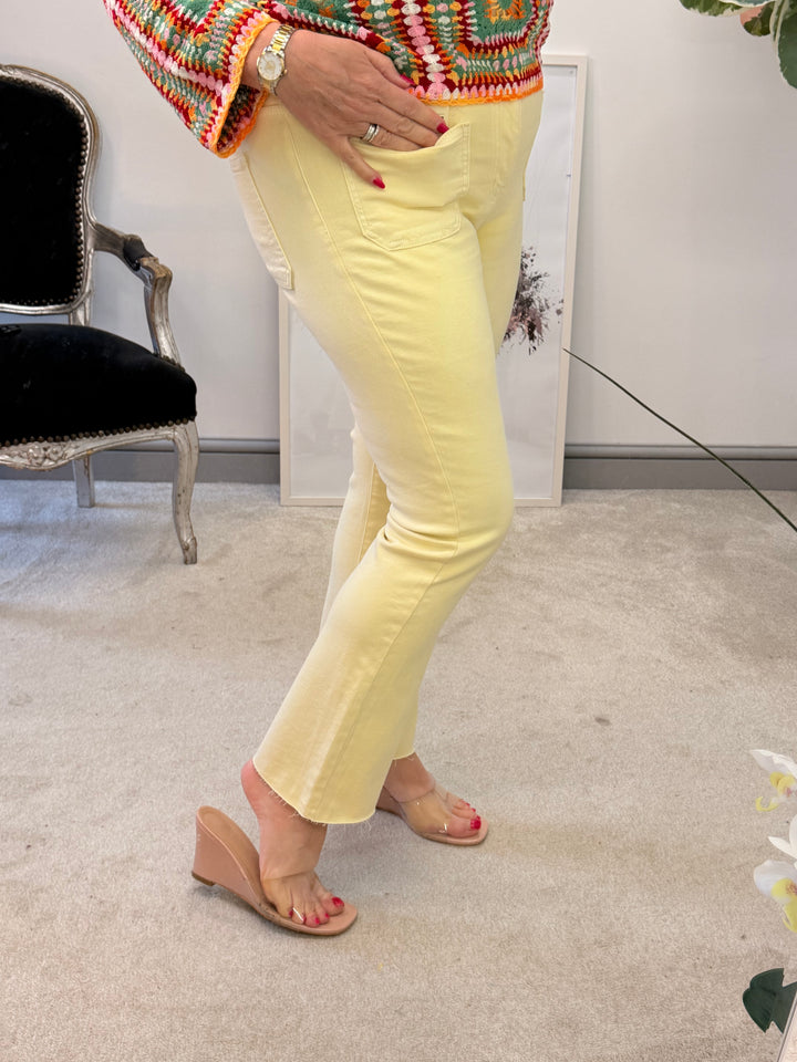 Ladies Fashion Lemon Yellow Ankle Grazer Jeans