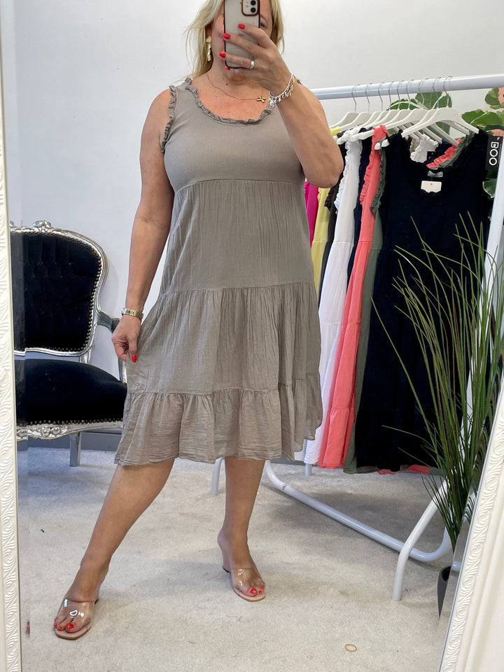 LADIES COTTON SUMMER EASY TO WEAR DRESS - YELLOW, FUSCHIA PINK, KHAKI, DARK BEIGE, BROWN, LIGHT BEIGE, WHITE, CORAL, WHITE, NAVY