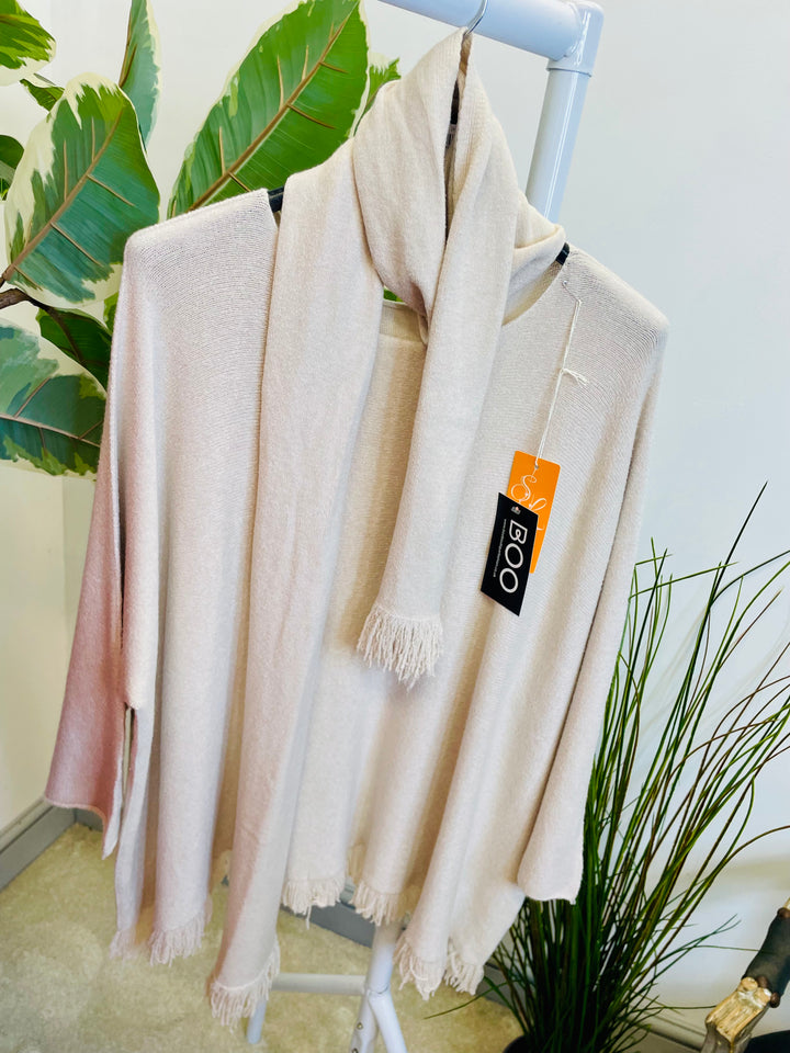 LADIES OVERSIZE JUMPER & SCARF SET BEIGE