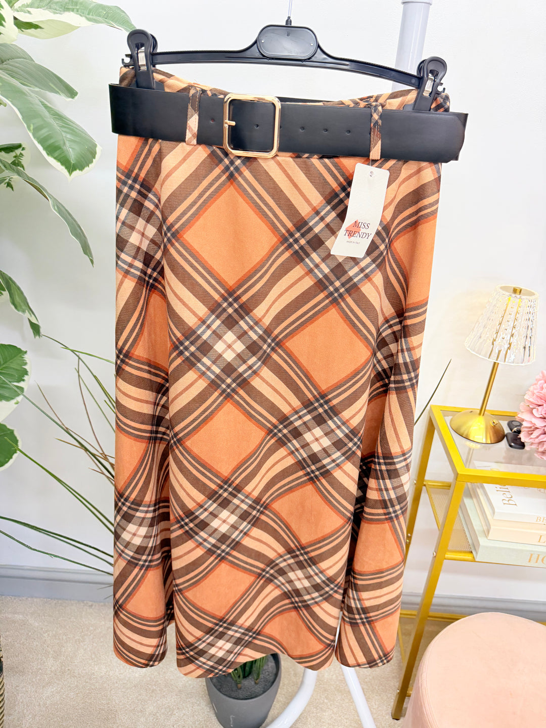 Ladies Fashion Inspired Check A Line Maxi Skirt - Black, Khaki & Camel