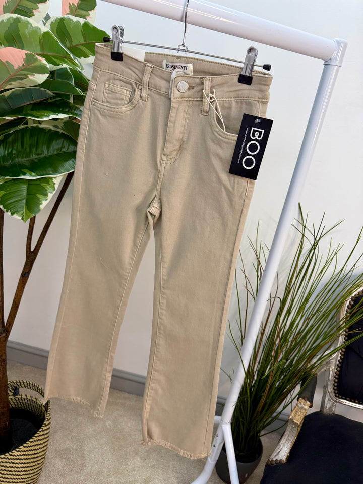 Ladies Fashion Beige Ankle Grazer Jeans