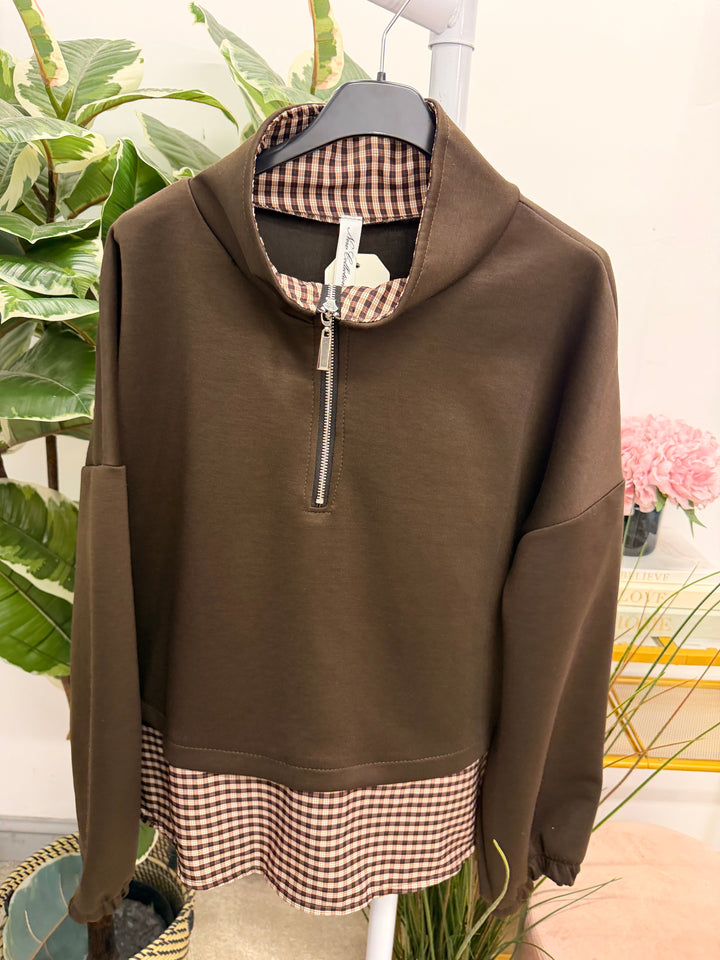 Womens scuba casual check shirt top - Black, Taupe, Beige, Brown, Wine, Navy