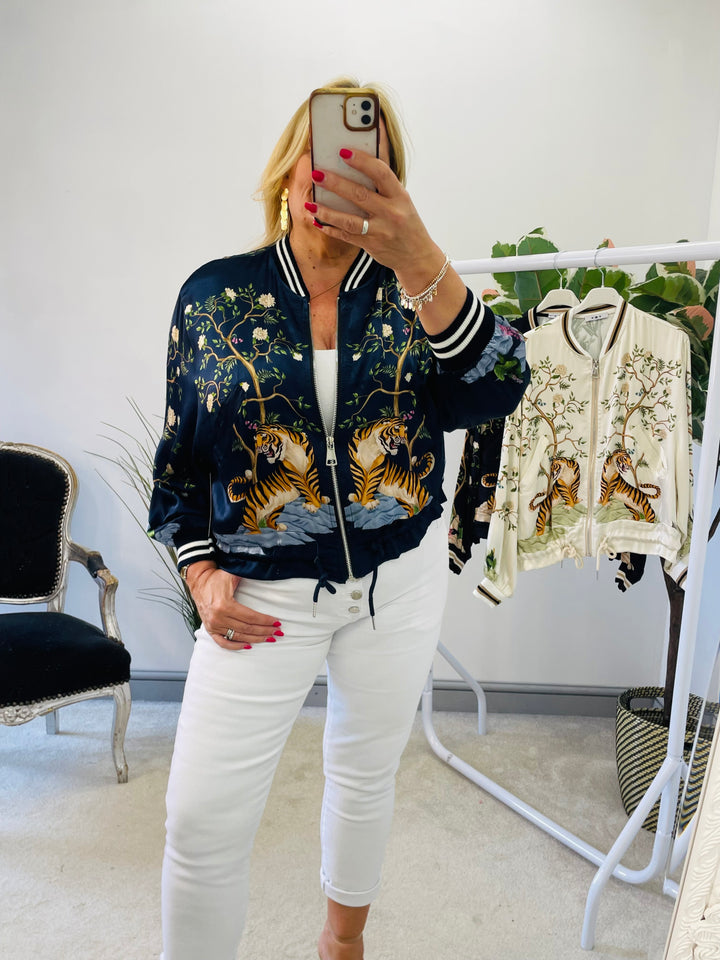 LADIES SATIN SUMMER BOMBER JACKET - BLACK, NAVY, BEIGE