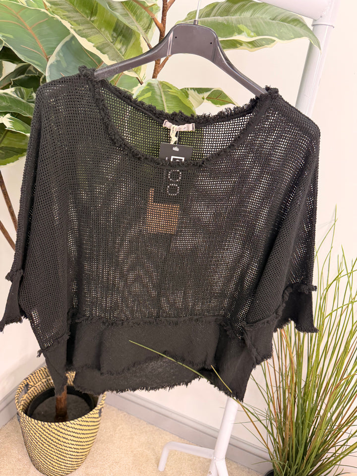 Ladies Tea Bag Linen Top black