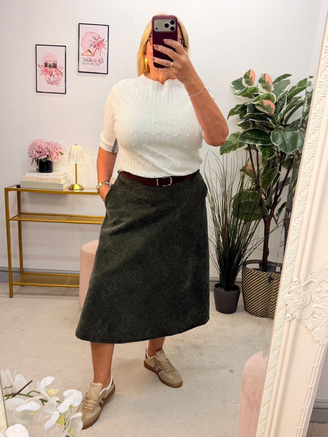 Ladies Corduroy A Line Skirt - Khaki, Black, Mocha, Rust & Brown