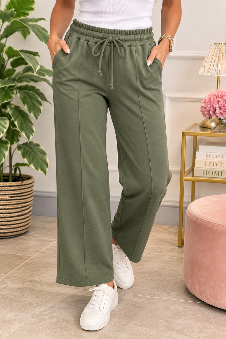 Ladies Fashion Petite Scuba Straight Leg Trousers - Black, Navy, Khaki & Mocha