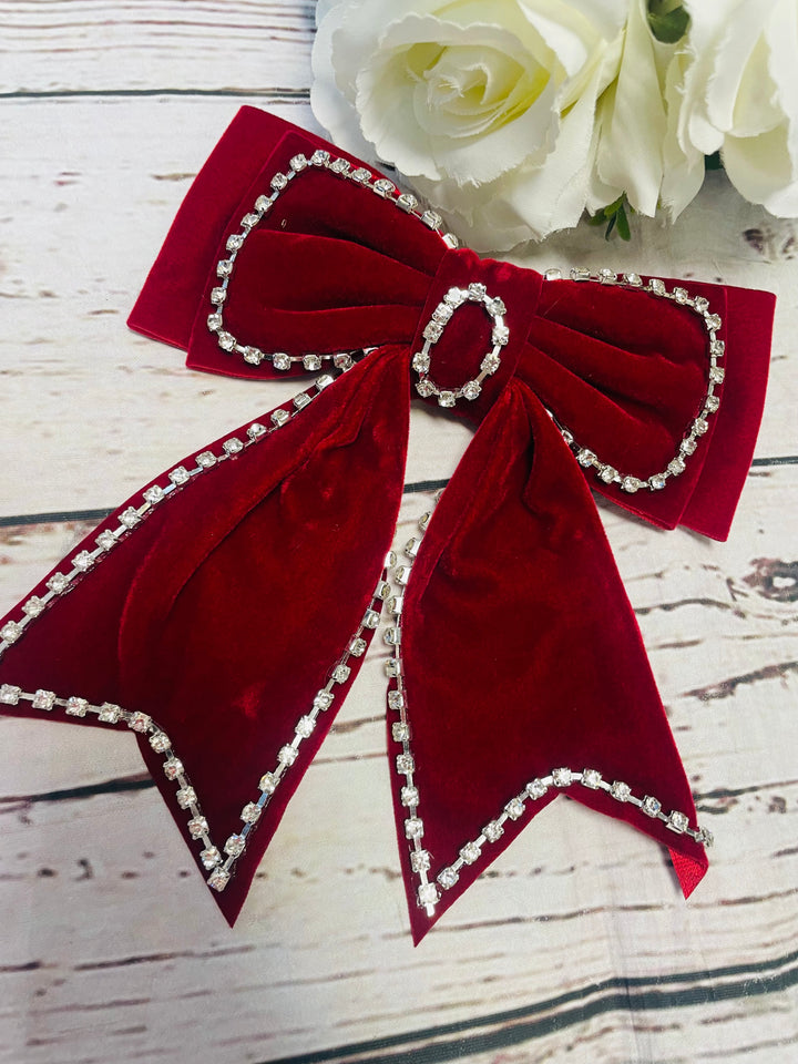 LADIES VELVET HAIR BOWS - BLACK & BERRY BURGUNDY