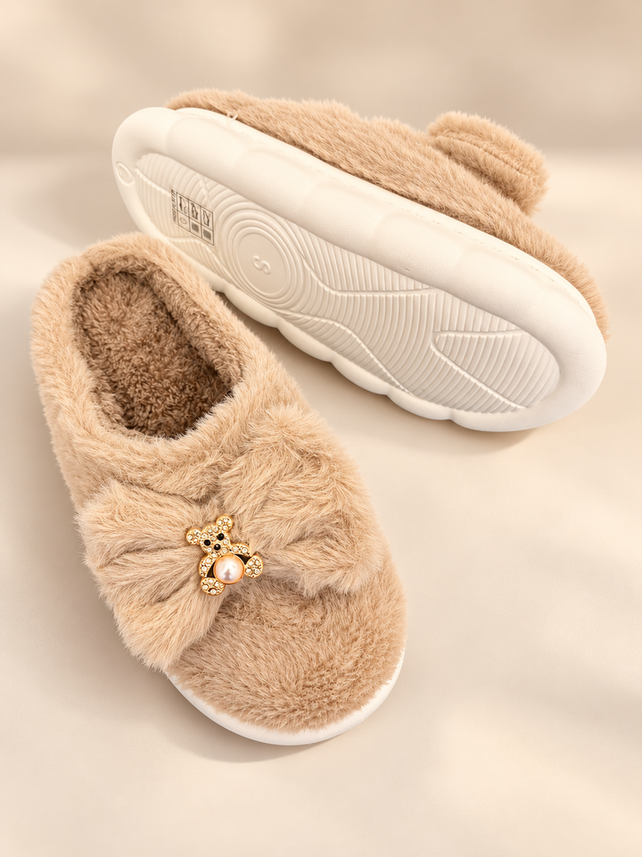 Women’s Mocha Beige Faux Fur Cloud Style Slippers