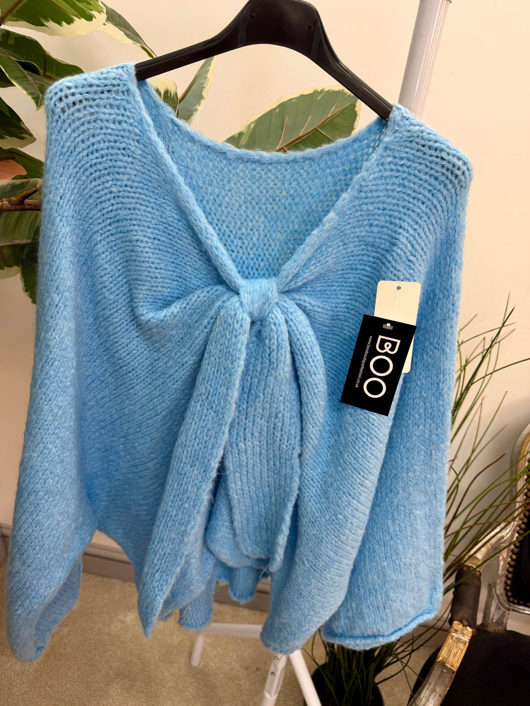 LADIES CHUNKY BOW JUMPER - PINK, MINT, LEMON, BLUE, BEIGE & GREY