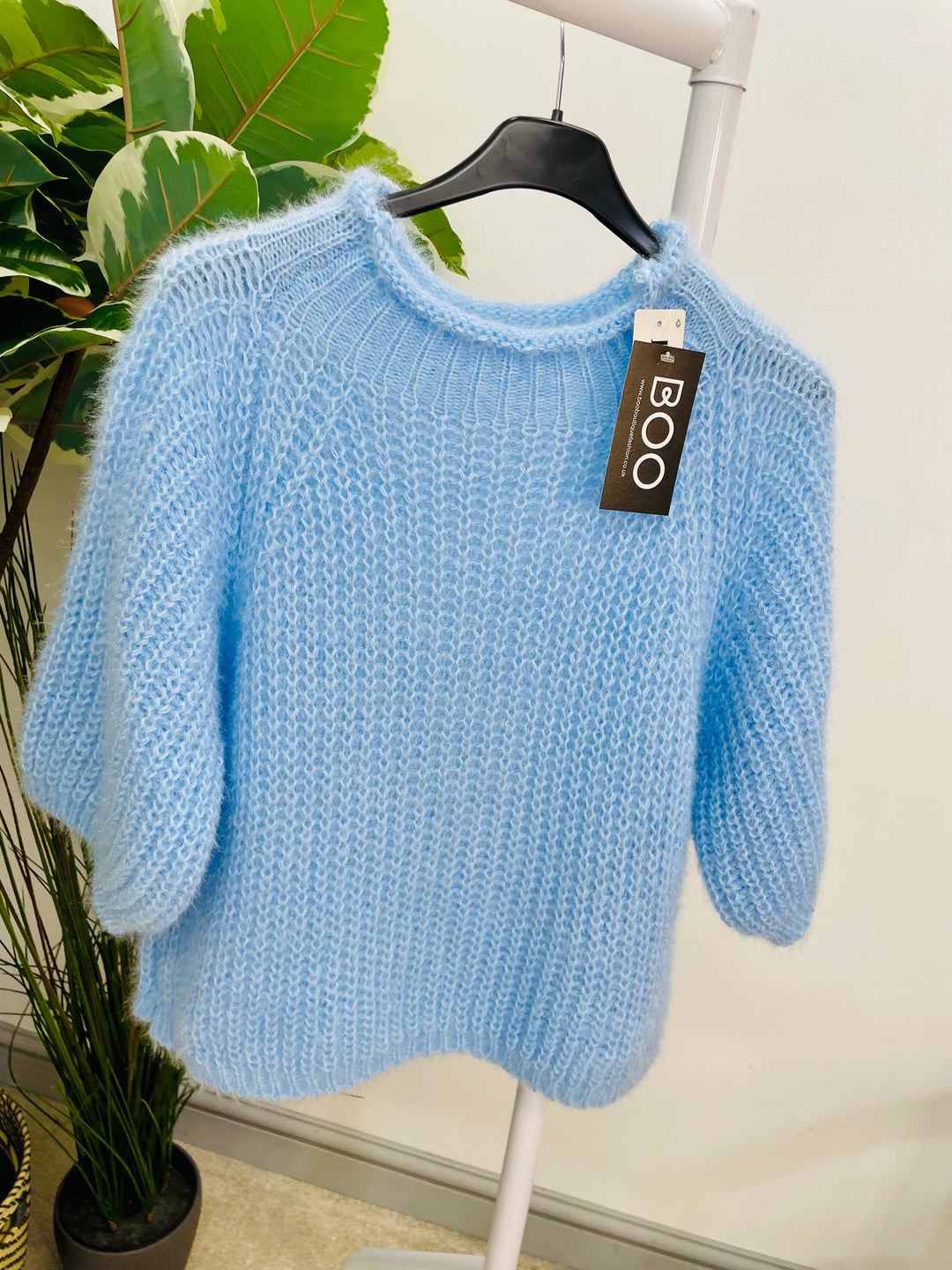 LADIES FLUFFY SHORT SLEEVE JUMPER - BROWN, BLACK, BEIGE, BLUE, BURGUNDY, MOCHA