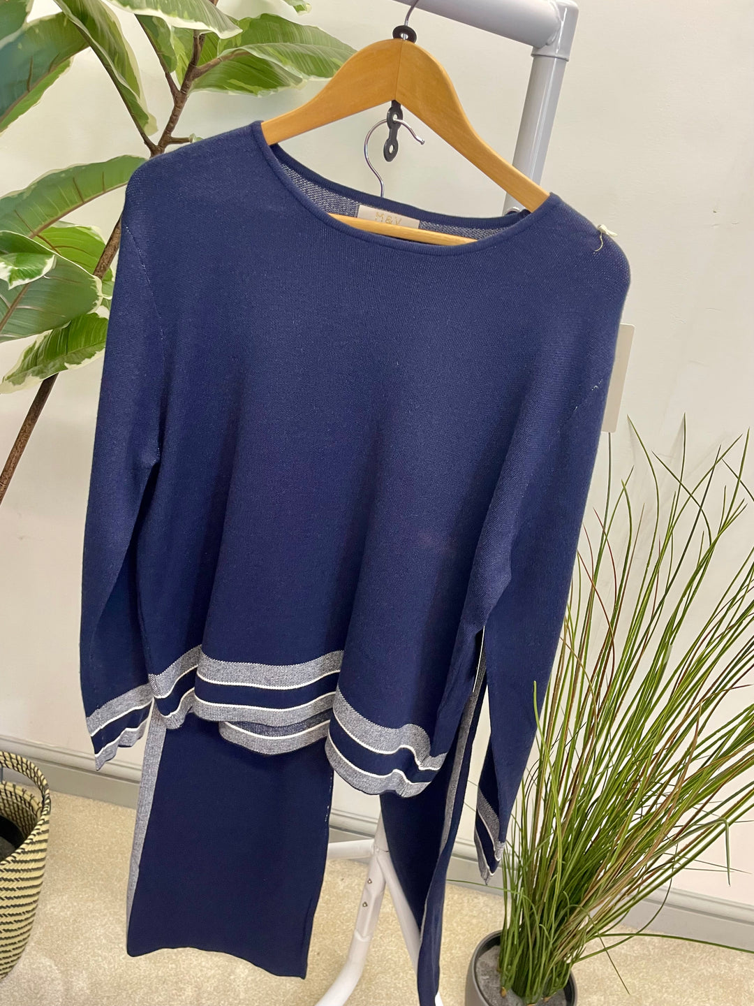 LADIES WIDE LEG KNITTED CO ORD SET - NAVY, CREAM, CAMEL & GREY