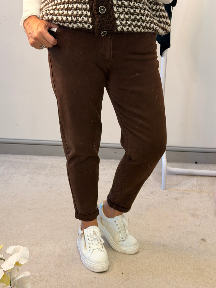 Women’s fashion brown denim mom fit jeans 