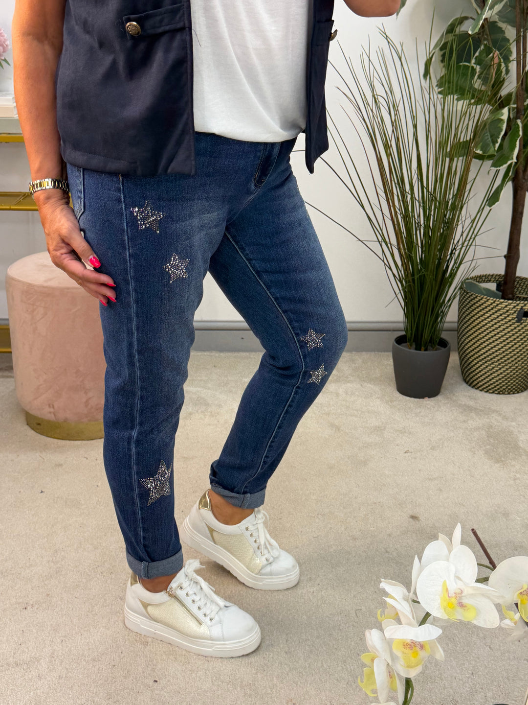 Ladies Fashion Stretch Diamante Denim Jeans