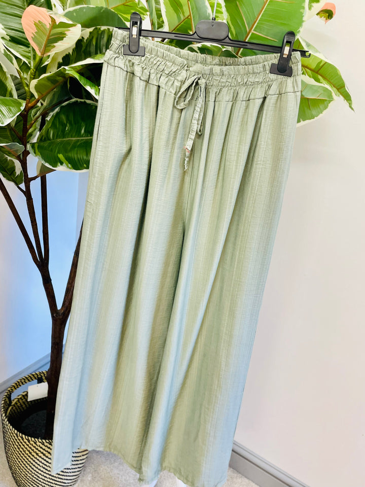 LADIES WOMENS WIDE LEG PALAZZO TROUSERS - BLACK, KHAKI, WHITE, PINK, BLUE & NAVY