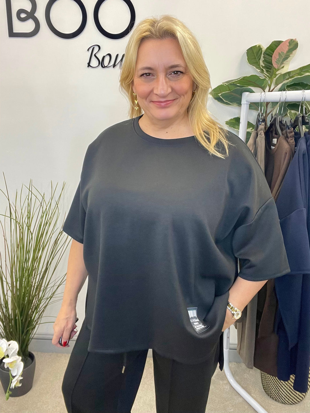 LADIES STRAIGHT LEG SCUBA TROUSER CO ORD SET - BLACK, NAVY, MOCHA, BROWN