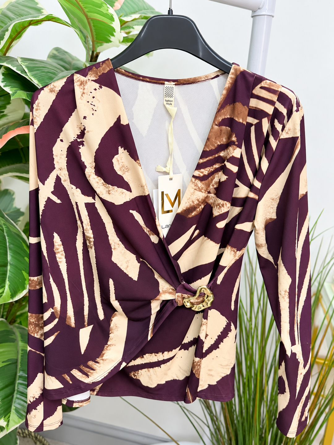 Womens fashion long sleeve wrap style top - teal, black, plum & brown