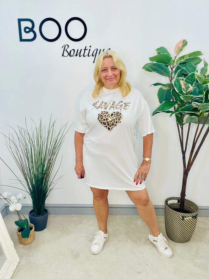 LADIES LOOSE FIT OVERSIZE WHITE T SHIRT DRESS