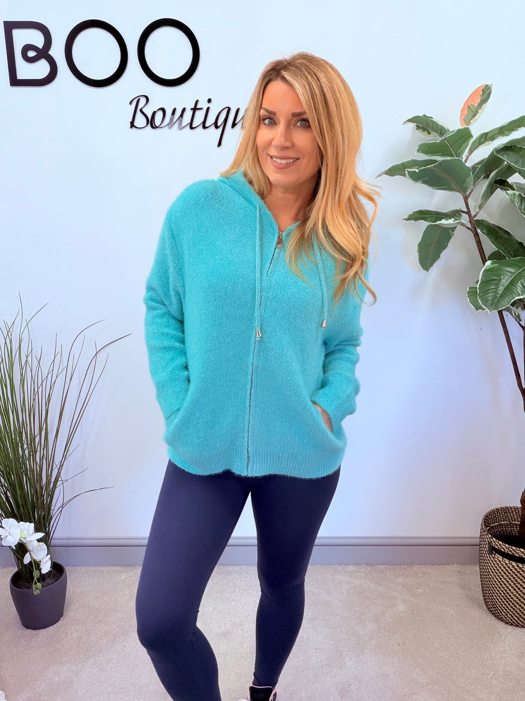 LADIES SOFT FLUFFY HOODY CARDIGAN - LEMON, AQUA, BROWN, PINK, WHITE