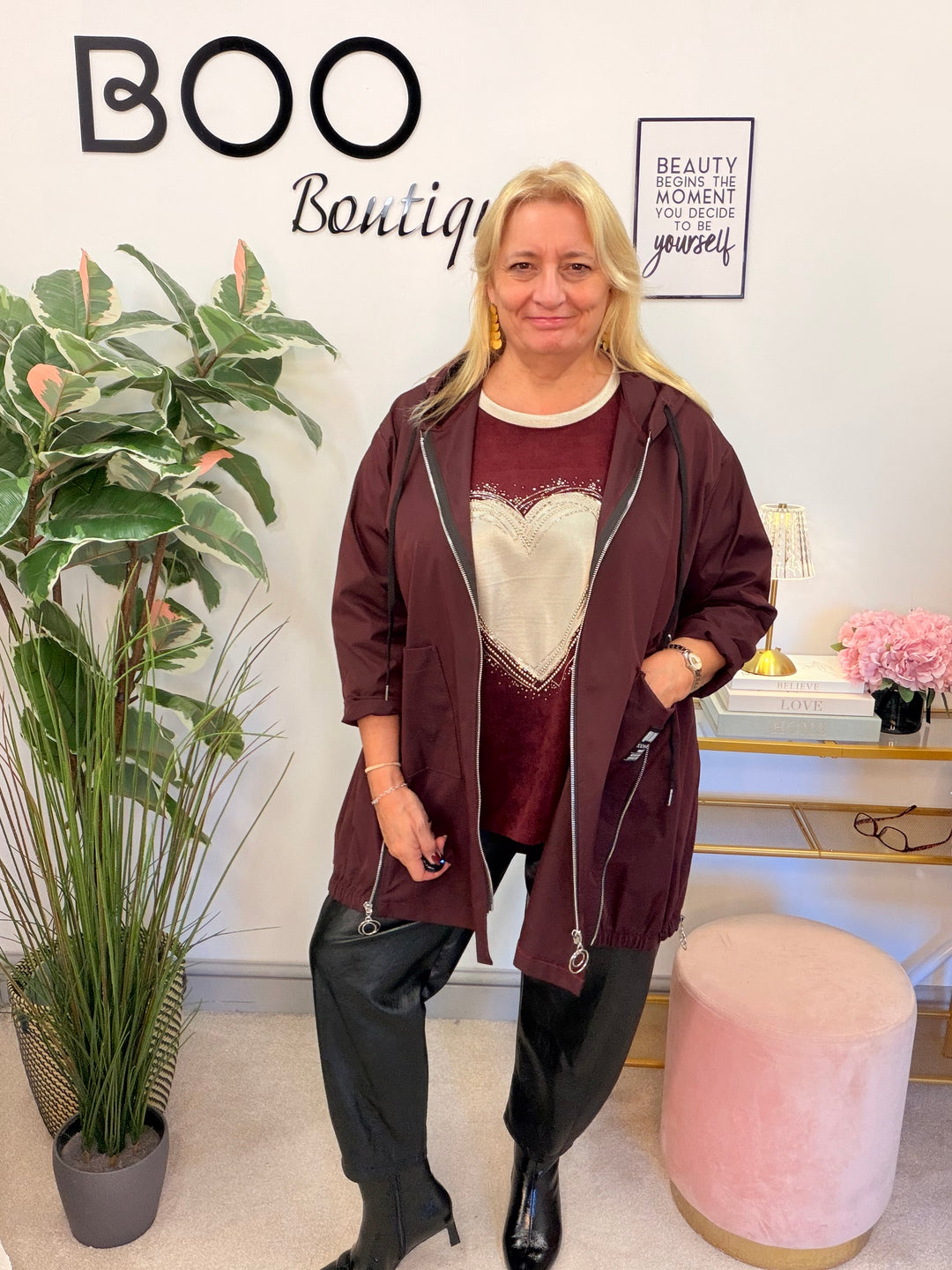 Womens shower proof hoody jacket - black, wine, brown & mocha