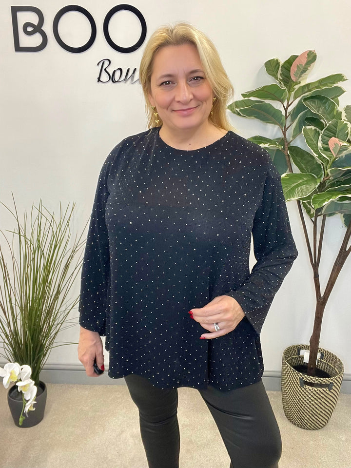 LADIES LUREX FLOATY BOW BACK TOP - BLACK, SILVER, GOLD, RED