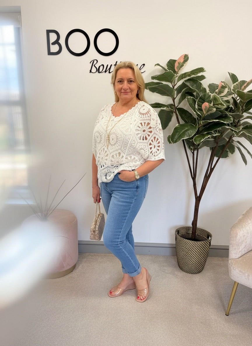 Ladies Fashion Mid Blue Denim Mom Fit Jeans