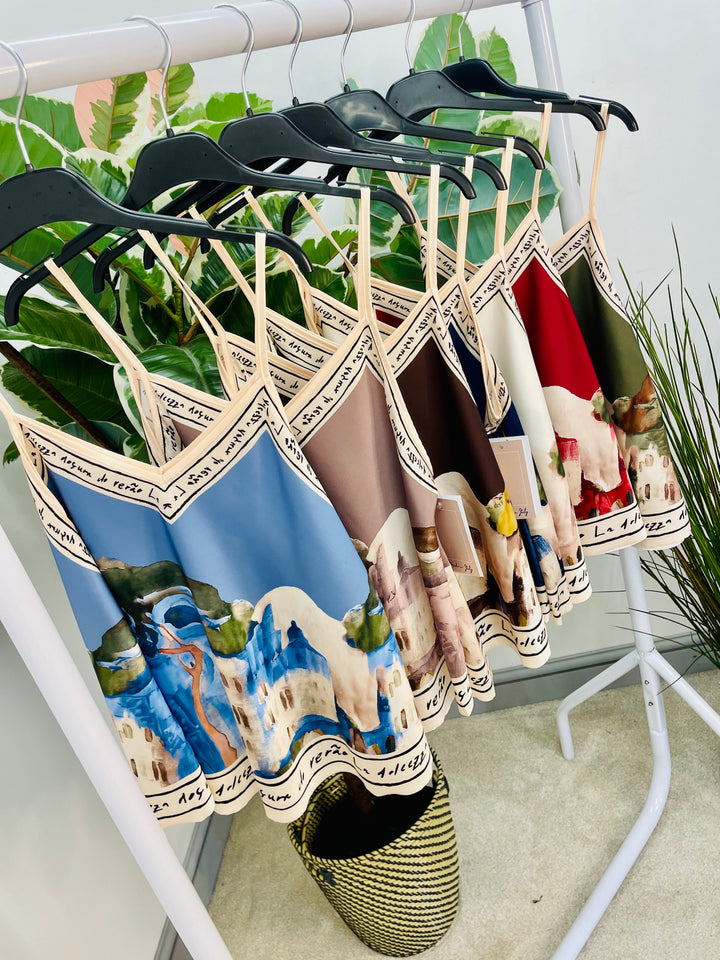 LADIES SATIN CAMI SUMMER TOP - BURGUNDY, BROWN, TAUPE, CREAM, BLUE, KHAKI, NAVY