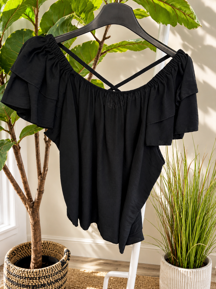 Ladies Short Sleeve Bardot Top - Lime, Black, White, Khaki, Brown, Mocha