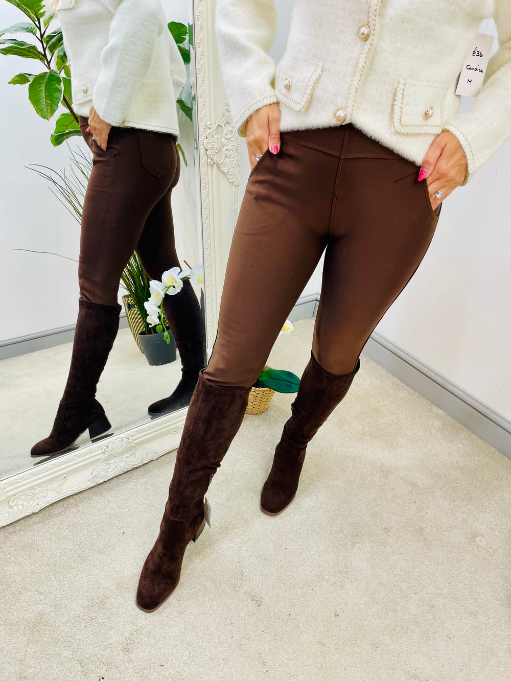 LADIES CHOCOLATE BROWN STRETCH SKINNY LEGGINGS JEGGINGS