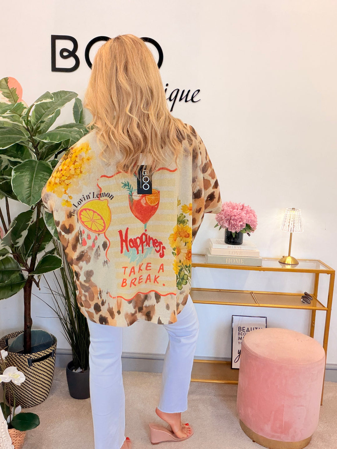 Ladies Lemon Print Lurex Oversize Top