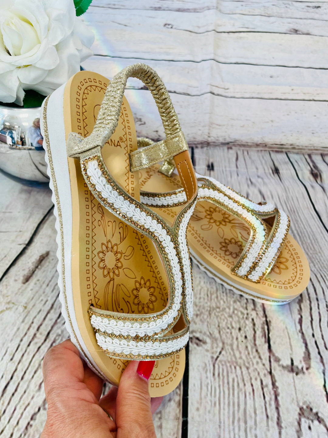 LADIES WOMENS GOLD COMFORT SMALL WEDGE SANDALS SHOES