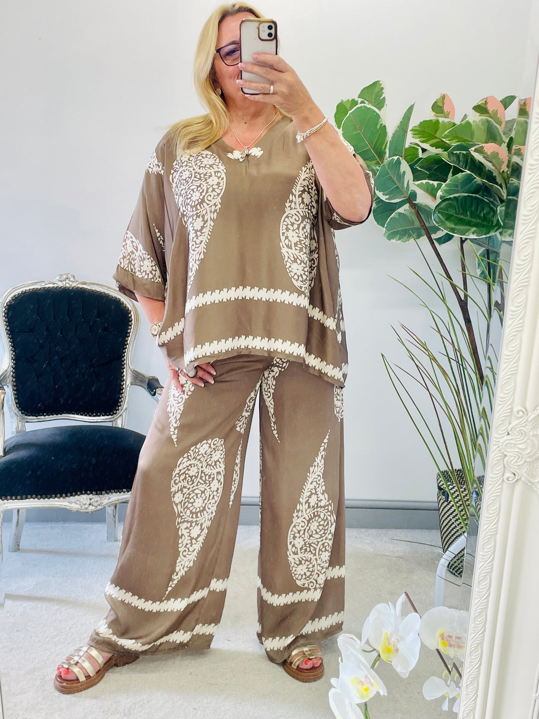 LADIES WOMENS SATIN OVERSIZE DRAPE TOP - KHAKI & BROWN