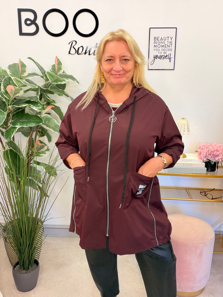 Womens shower proof hoody jacket - black, wine, brown & mocha