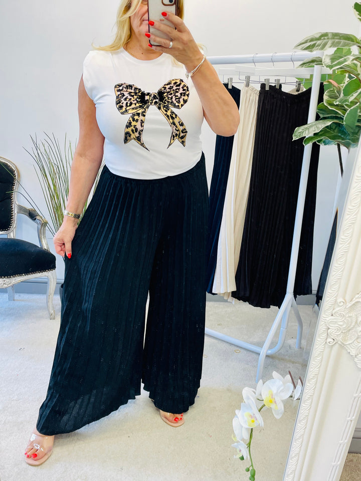 LADIES PLEATED WIDE LEG CULOTTE TROUSERS - BLACK, NAVY, BROWN, BEIGE