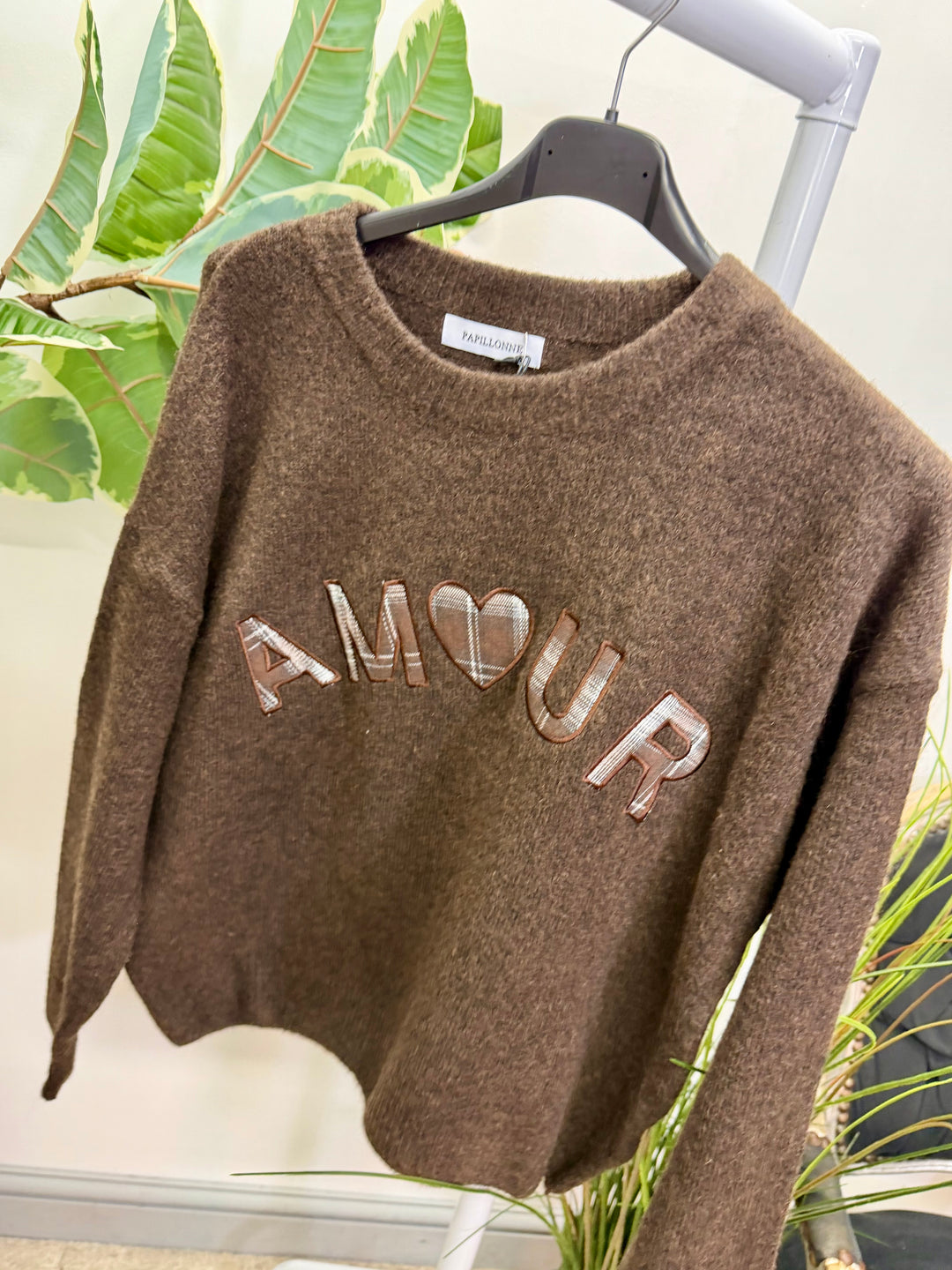 LADIES KNITTED AMOUR JUMPER - BEIGE, BROWN & BERRY