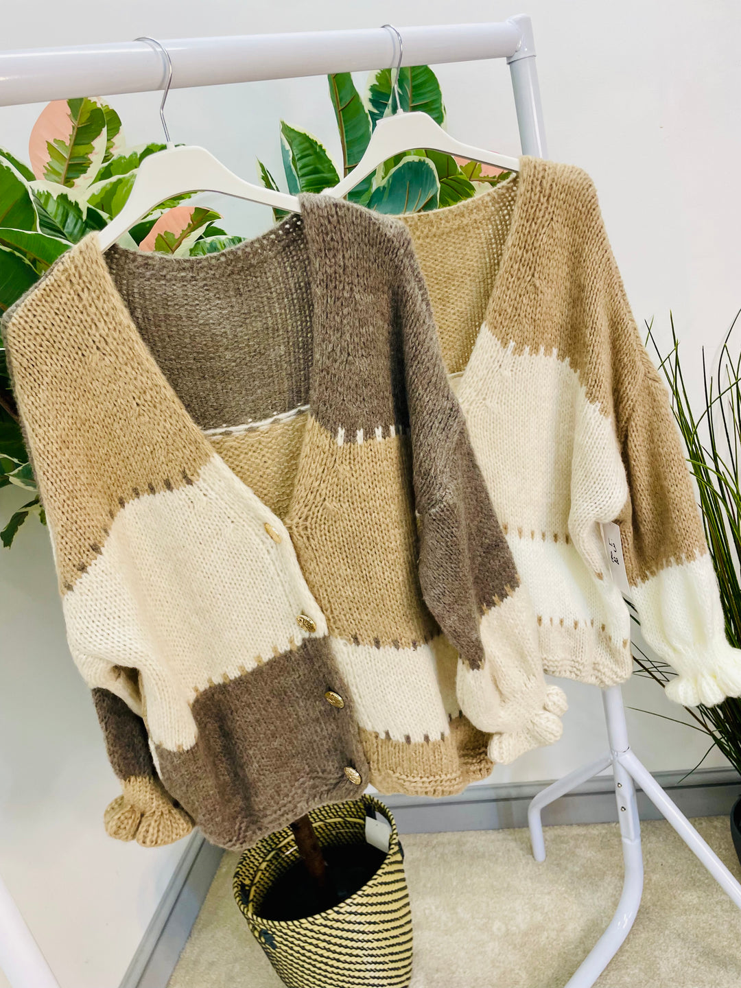 LADIES KNITTED BEIGE CREAM CAMEL FASHION CARDIGAN